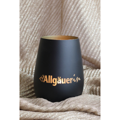 schwarzes Windlicht mit goldener Aufschrift die Allg&auml;uerin
